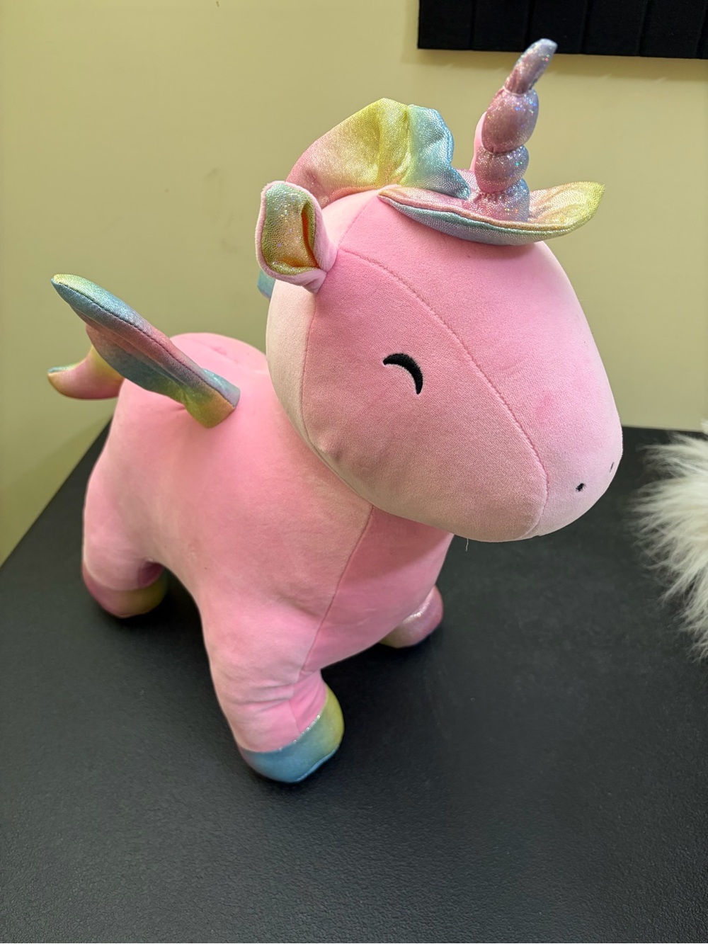 Pink Plush Unicorn with Rainbow Accents